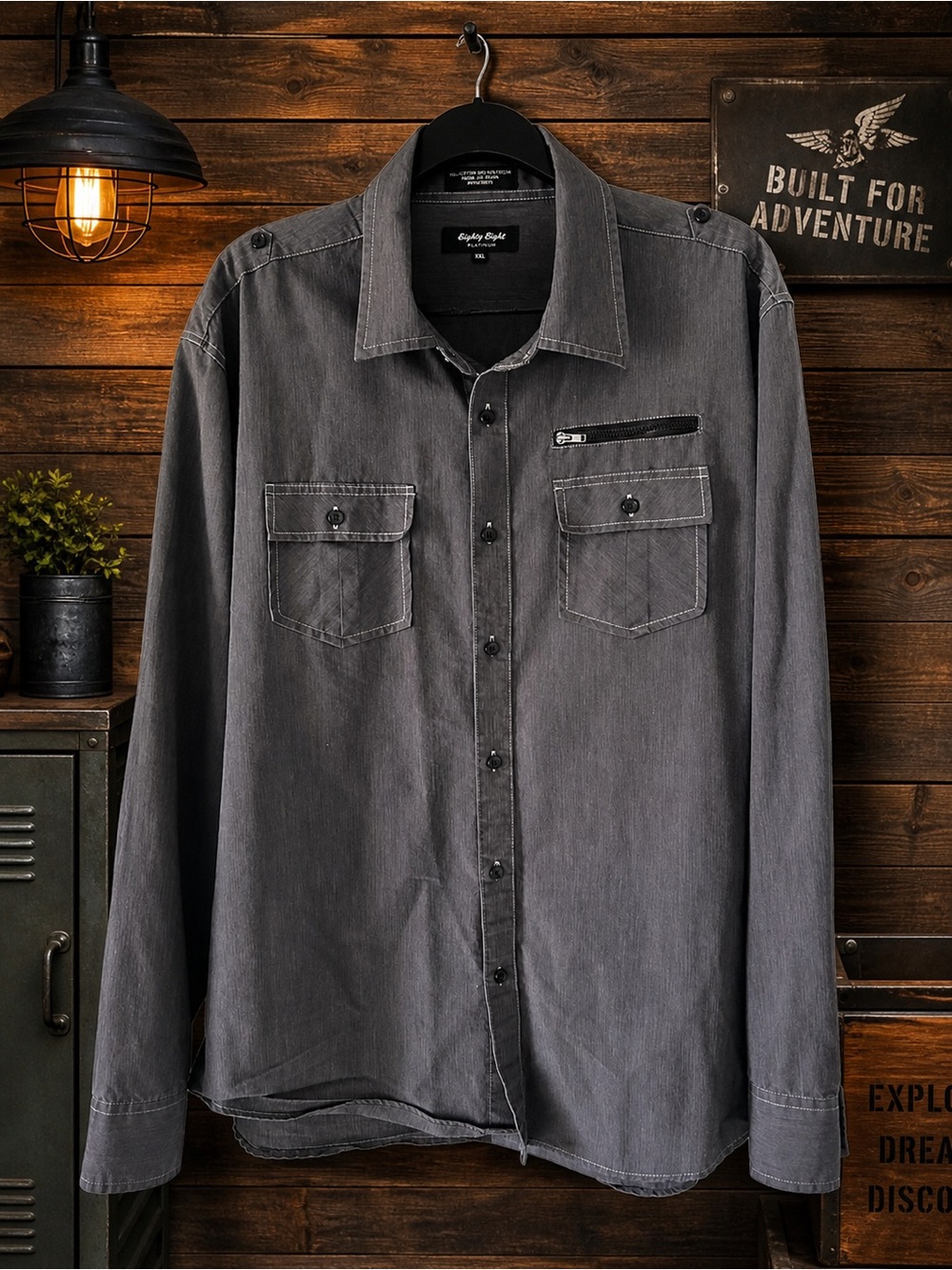 Eighty Eight Platinum Gray Button Front Shirt XXL